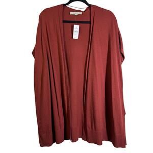 LOFT Cardigan Sweater Medium Oversized Ribbed Knit Tunic Cap Sleeve Cinnamon NWT